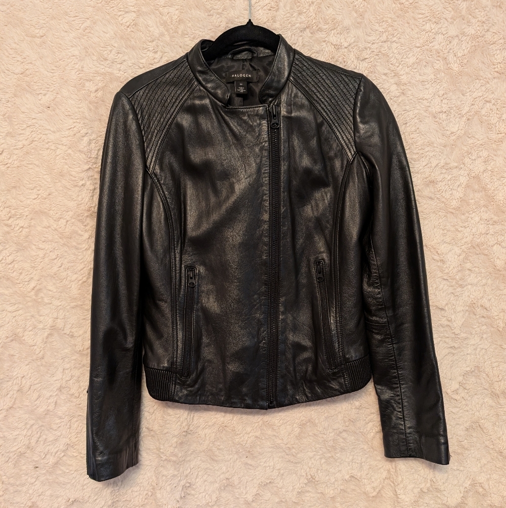 Nordstrom Halogen Black Leather Moto Jacket